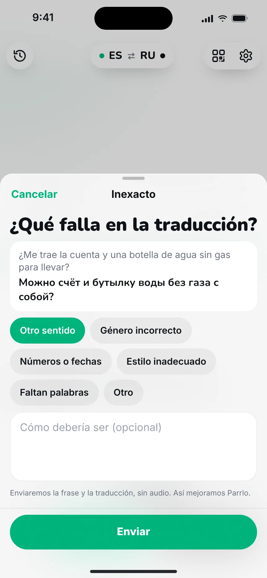 Resumen de la conversación — report inexact