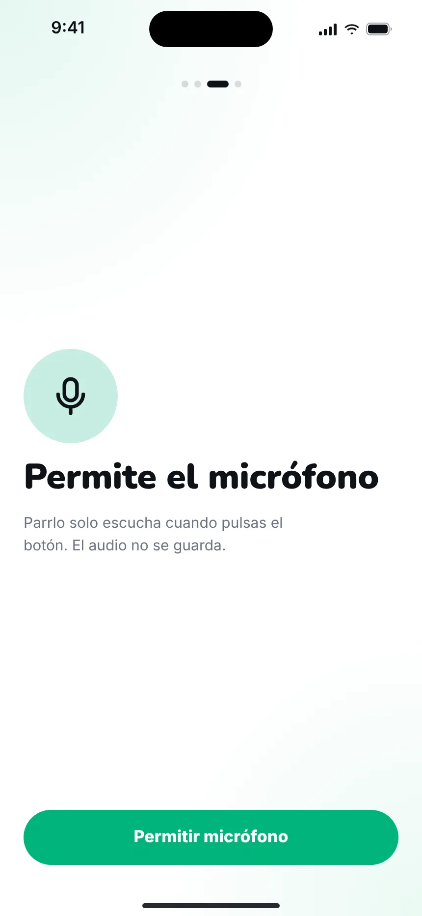 Primer inicio — onboarding mic